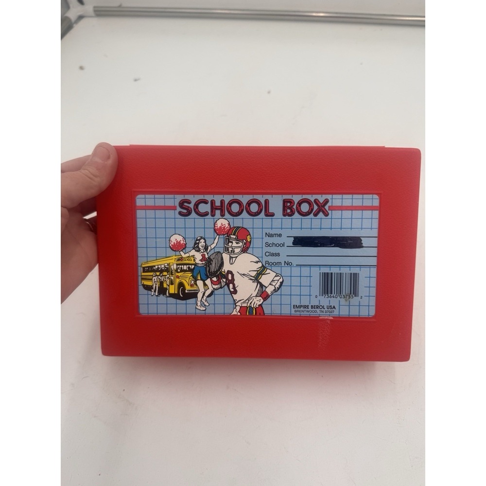 VINTAGE 1980's EMPIRE PENCIL Co. School Box USA MADE Football Cheerleader Red